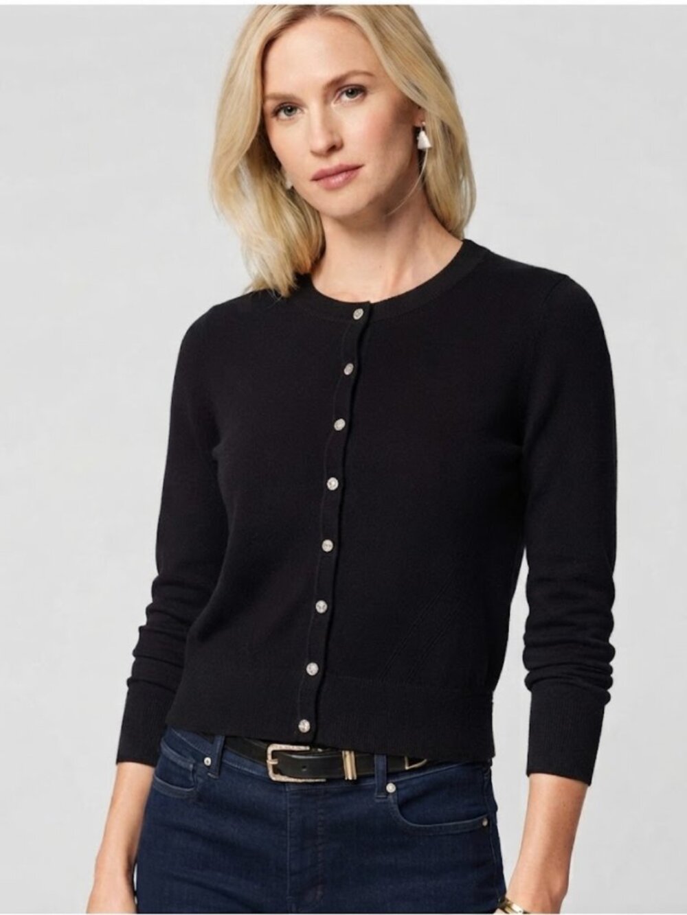 NWT White House Black Market Black/WHBM Black Snap Cardigan Sweater Size S